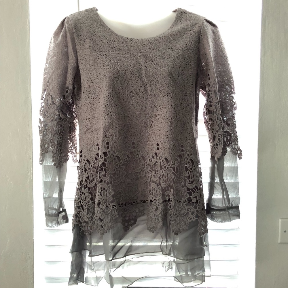 Lace Blouse, Gray, Sz. Large